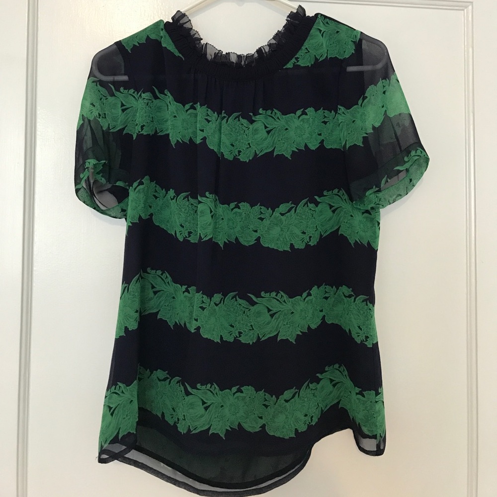 J.Crew silk short sleeve floral stripe blouse