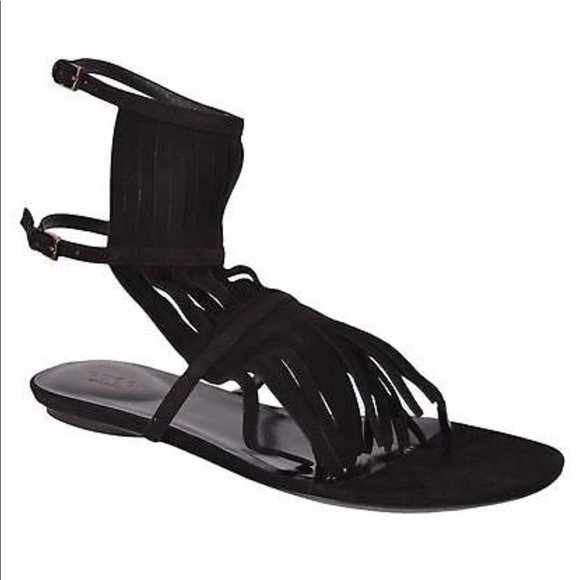 black fringe gladiator sandals