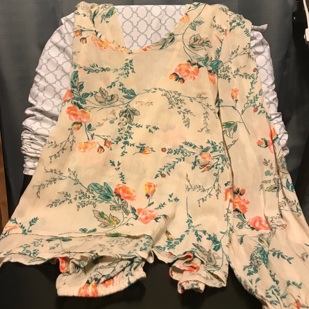 Cream/orange and teal floral detailed longsleeve