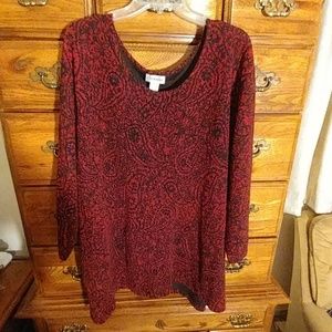 Catherines 5X Red/Black 3/4 Sleeve Blouse