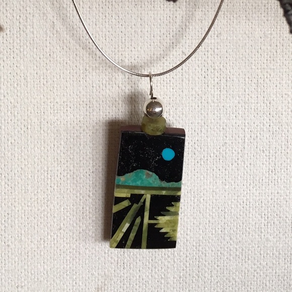 Native American work of art pendant turquoise moon - Picture 4 of 6