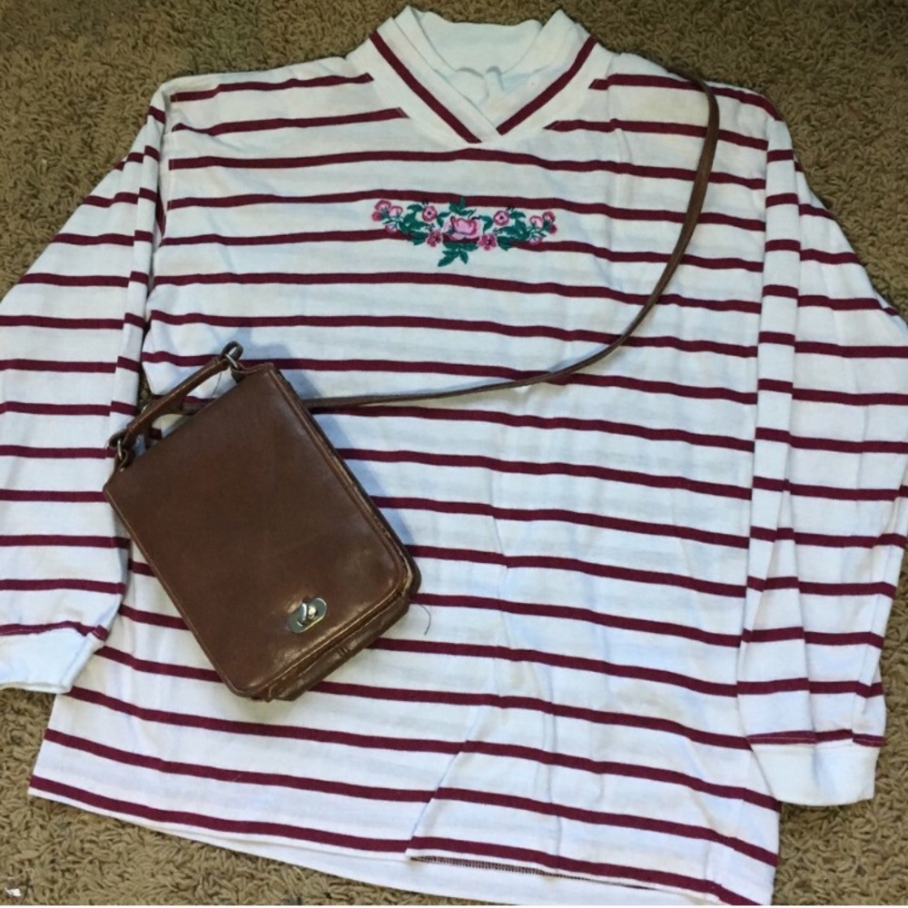 Red and white striped embroidered turtle neck
