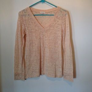 Long sleeve, peach, burn out style top.