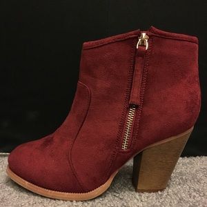 Super cute wine colored suede booties.