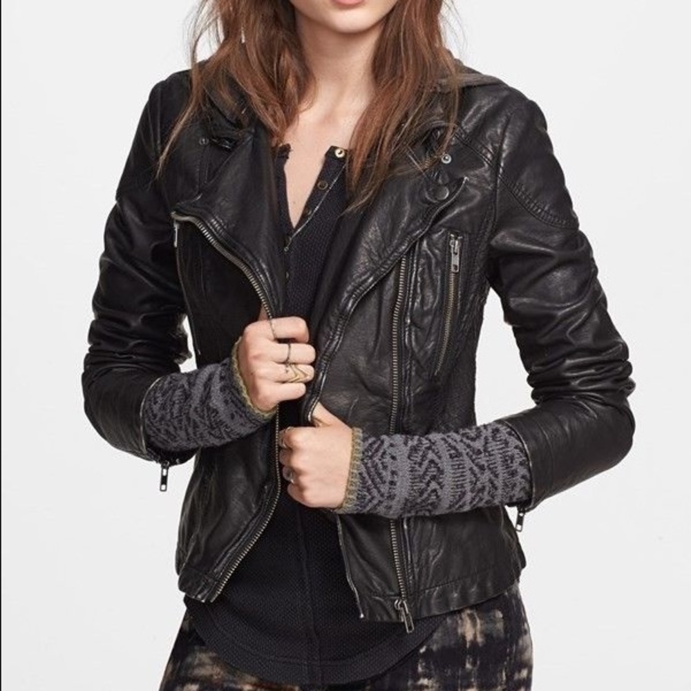Small black free people faux-leather Moto jacket
