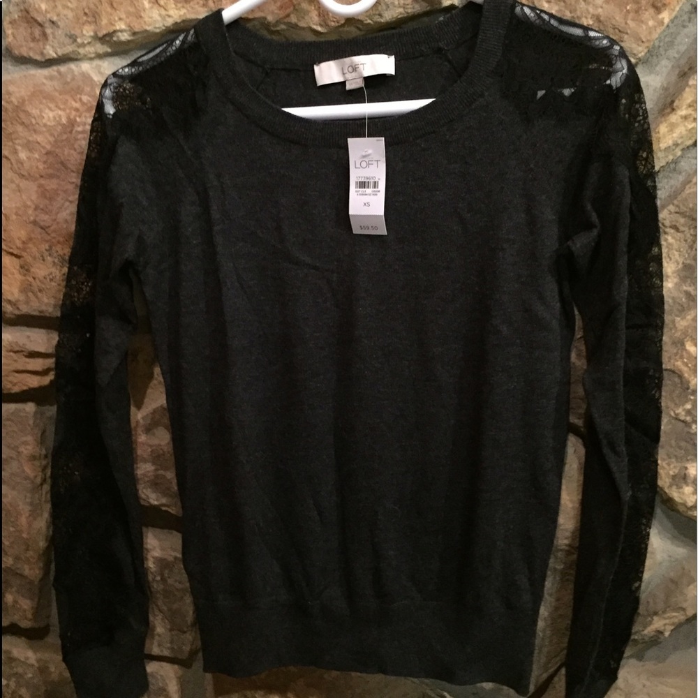 Loft black sweater with lace〰