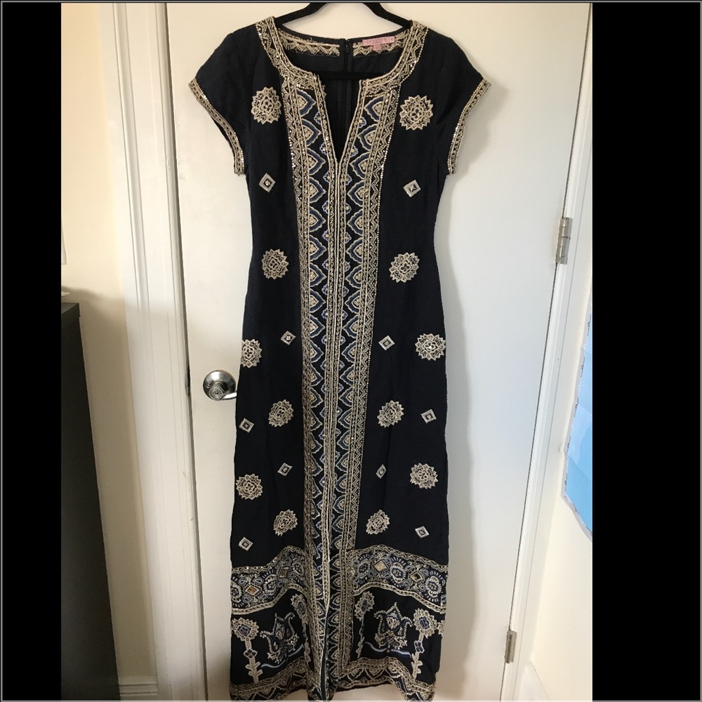 Hesperia Hand Embellished Linen Maxi Dress