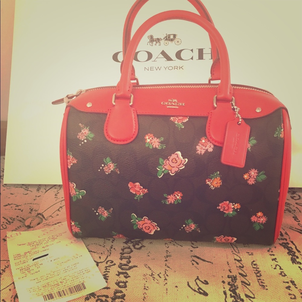 Coach red floral mini Bennett satchel