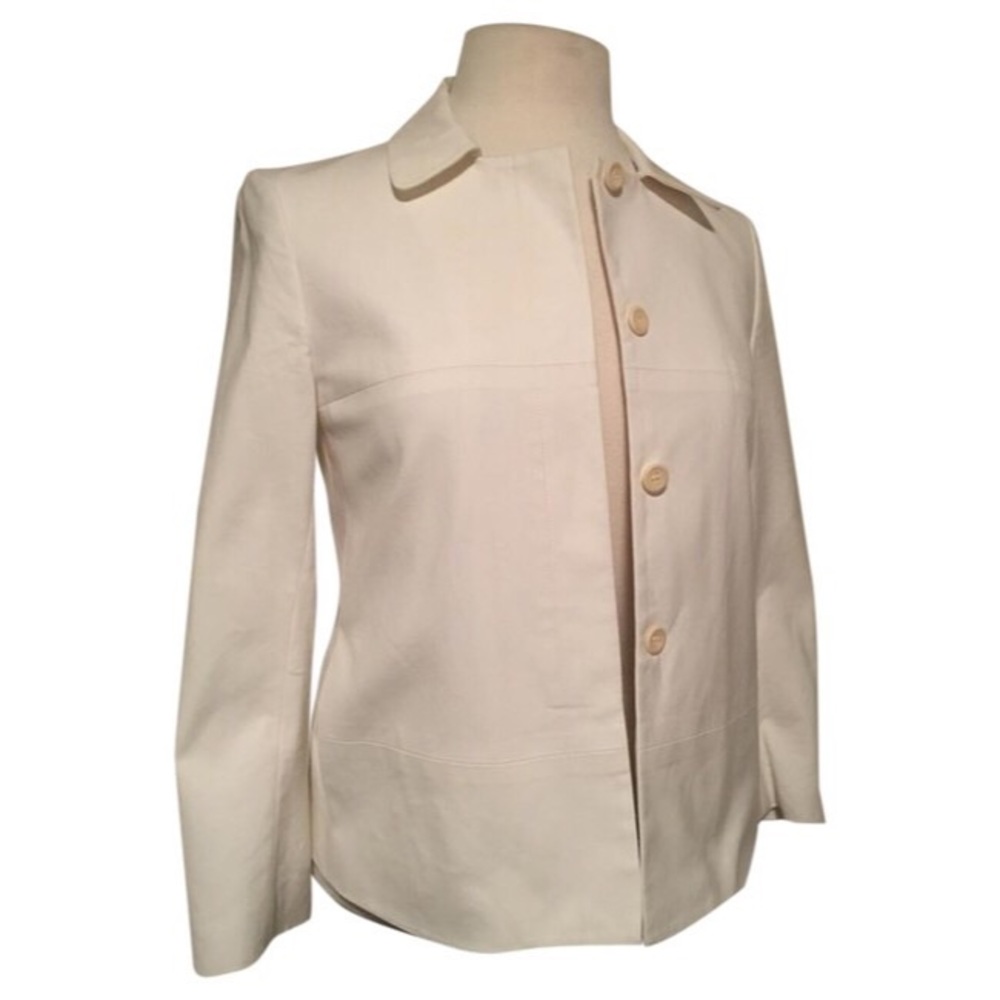 Theory white linen Cropped Blazer, button closure