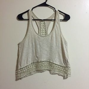 UO Khaki Crochet Trim Racerback Crop Top