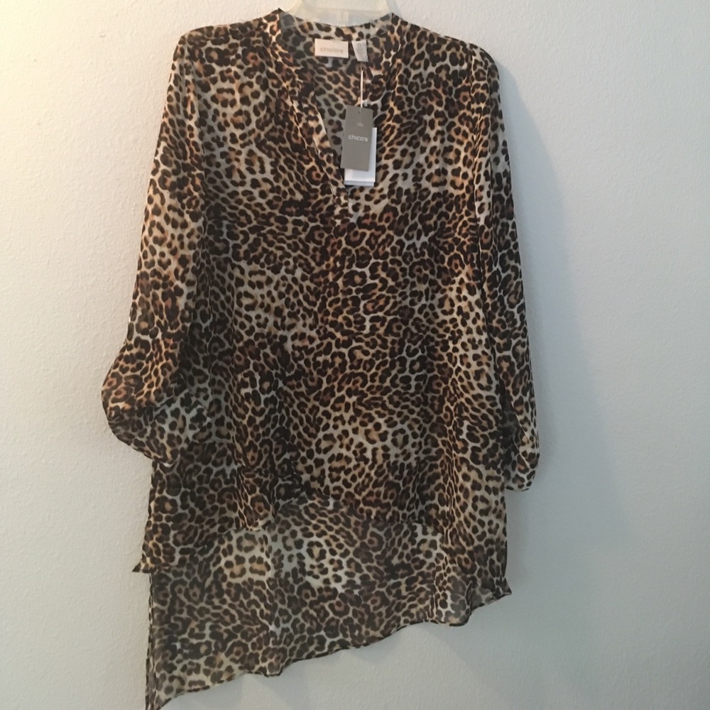Chico's Leopard Print Sheer Blouse NWT