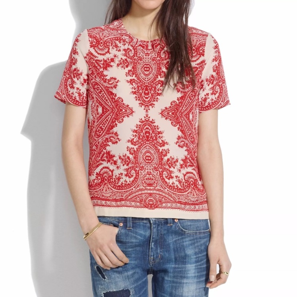 Madewell Paisley Zip Back Silk Tee