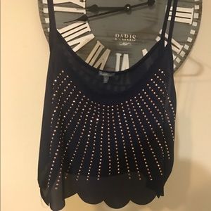 Navy and gold crop top with scallop detailing