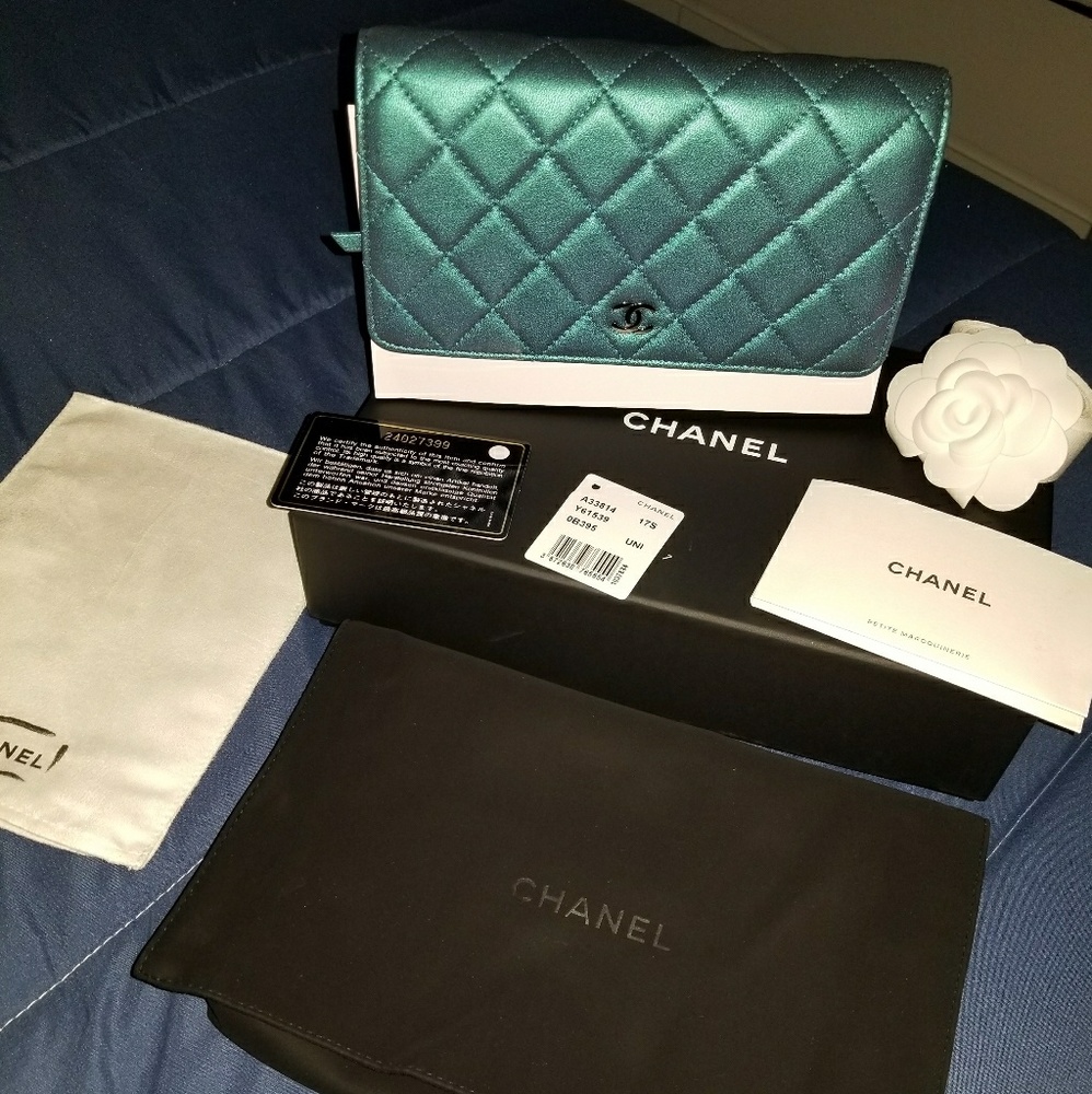 Chanel turquoise irridesent woc