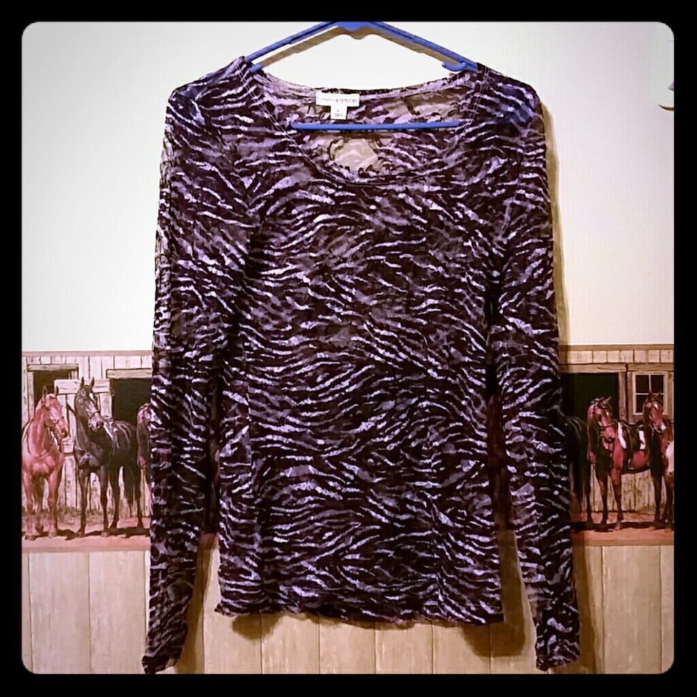 Purple zebra striped lace long sleeve shirt