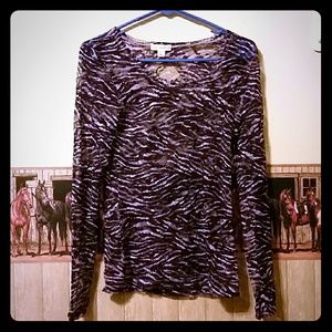 Purple zebra striped lace long sleeve shirt