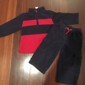 Janie and Jack Navy Blue and Red Fleece Set