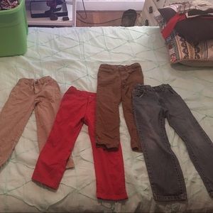 Boys pants. Khaki, mustard, red, and jeans