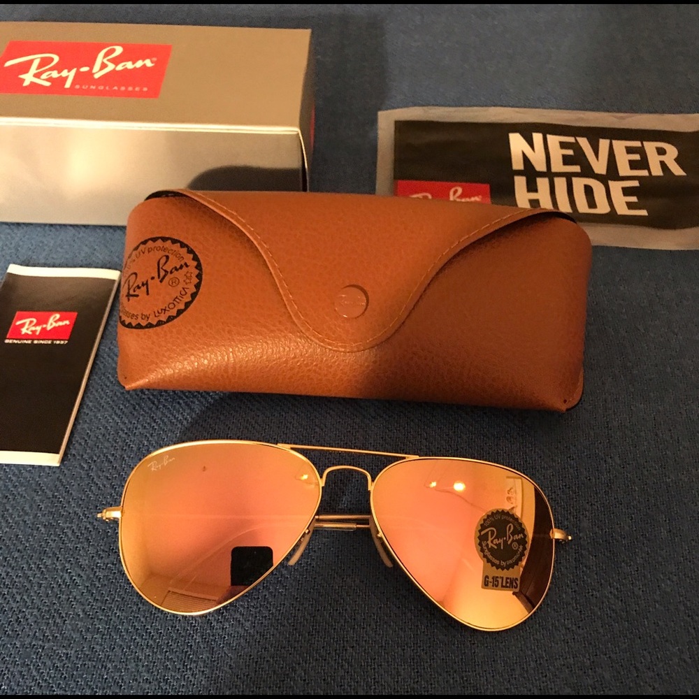 Rose gold rayban aviator sunglasses size 58