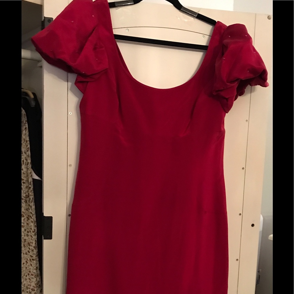 Marchese Red Silk Dress with embellished sleeve