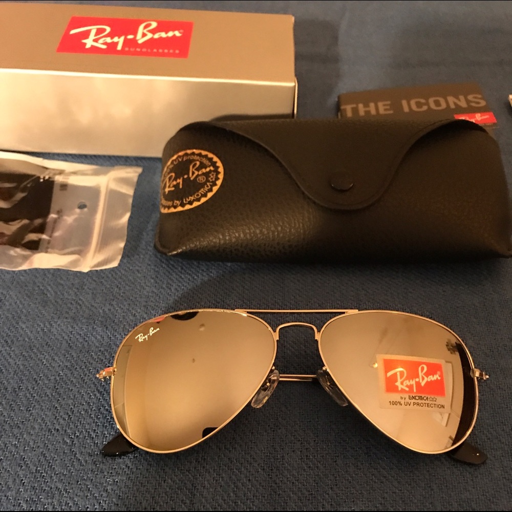Silver mirrored rayban aviator sunglasses size 58