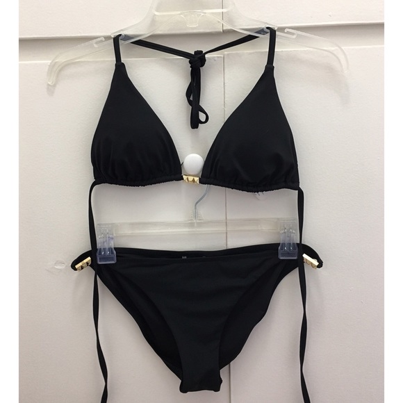 BCBGMaxAzria Other - BCBG Black String Bikini with Gold Trim