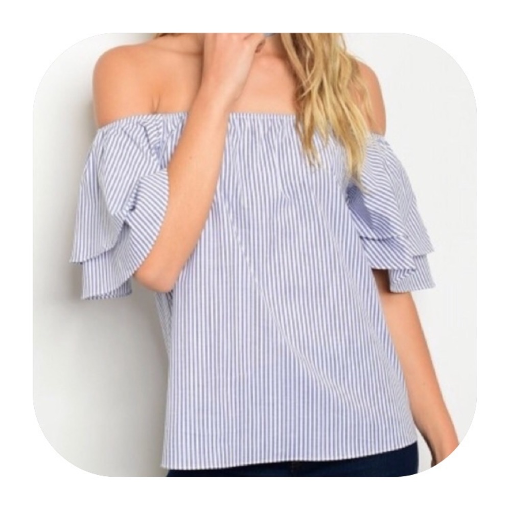 Denim-like Striped Off Shoulder Top