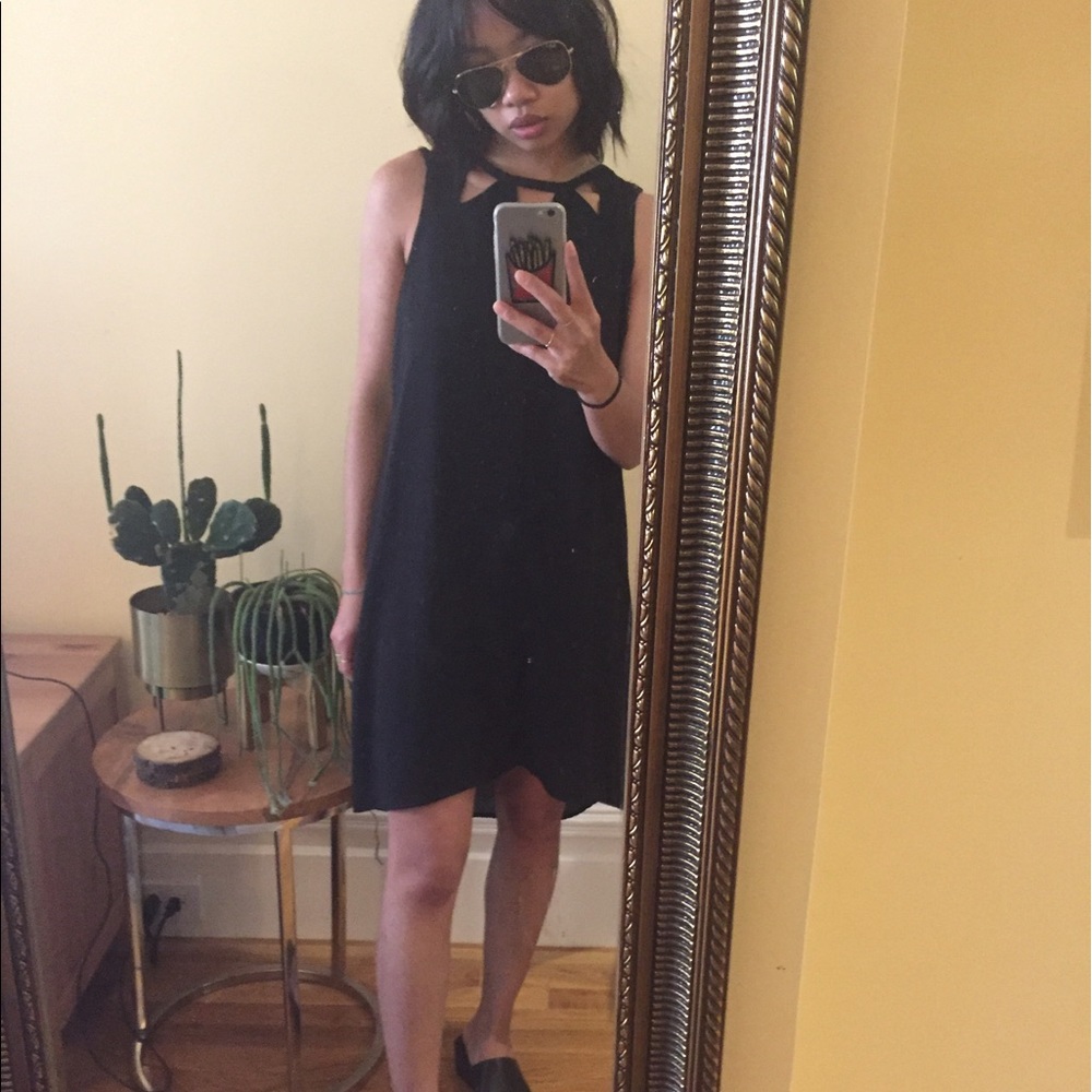 black short triangle cut out dress