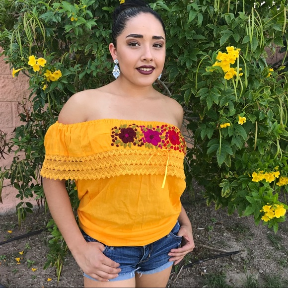 Cielito Lindo Tops - Lace & Ribbon Off-Shoulder Blouse Top Gauzy Coral