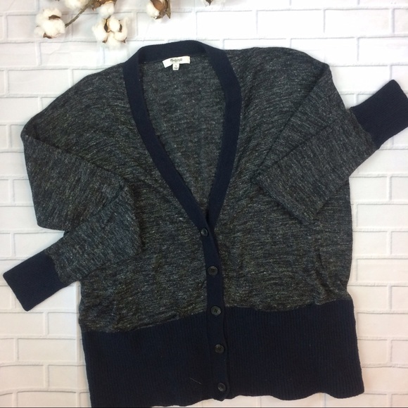 Madewell Sweaters - Madewell Charcoal & Navy Wool Cardigan L