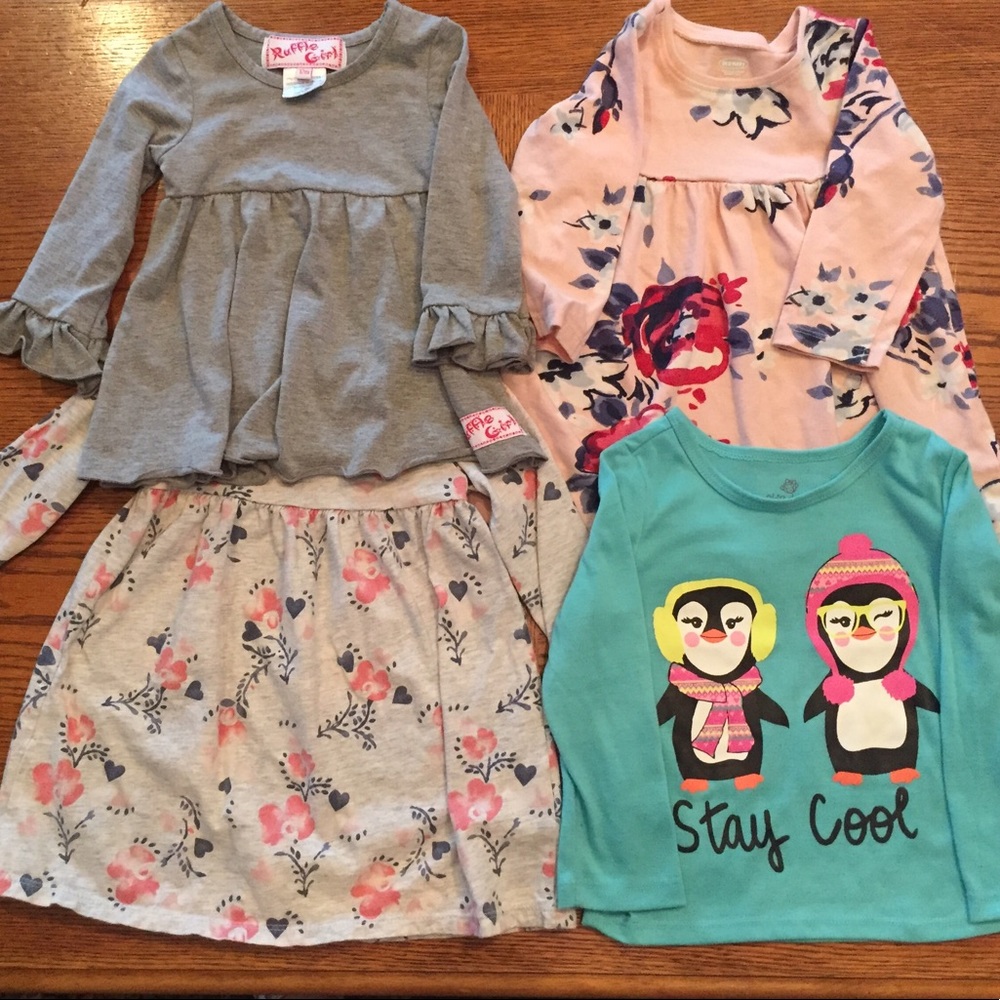 LOT of 4 Girls Lg Sleeve Tops 12-24mon:RuffleGirl