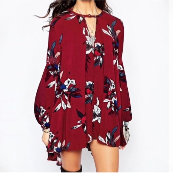 FLORAL Swing Tunic DRESS Electric Orchid Red Tree - Picture 2 of 3
