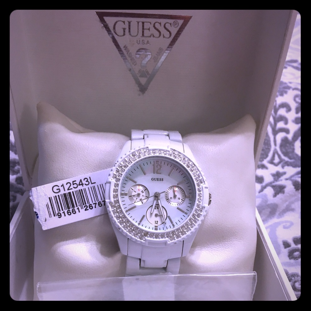 white GUESS watch