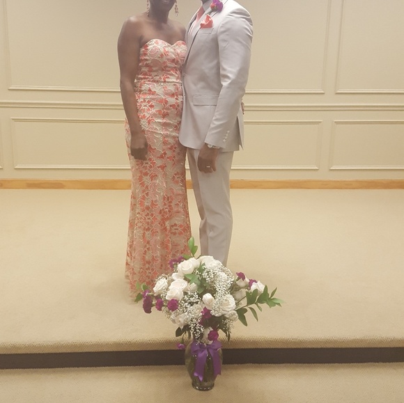 Gown Coral Pink Dress Formal Lace Embroidery Mermaid Party Wedding Prom Formal 7 - Picture 3 of 4