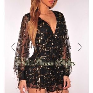 Black and Gold Flowing Sequins Romper