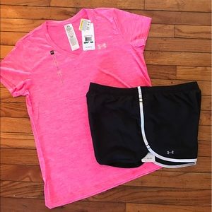 •🆕 Under Armour Tee V-Neck & Shorts