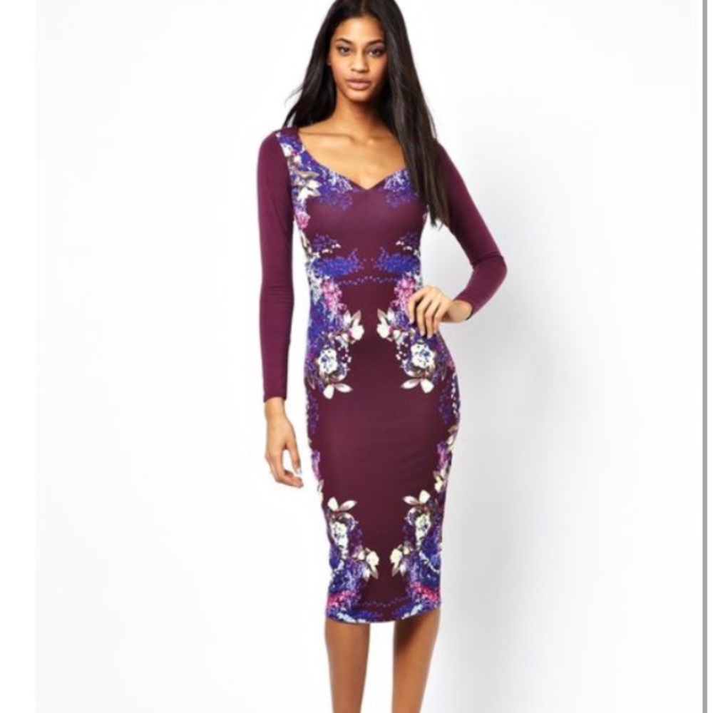ASOS Plum Purple Mirrored Floral Print Dress