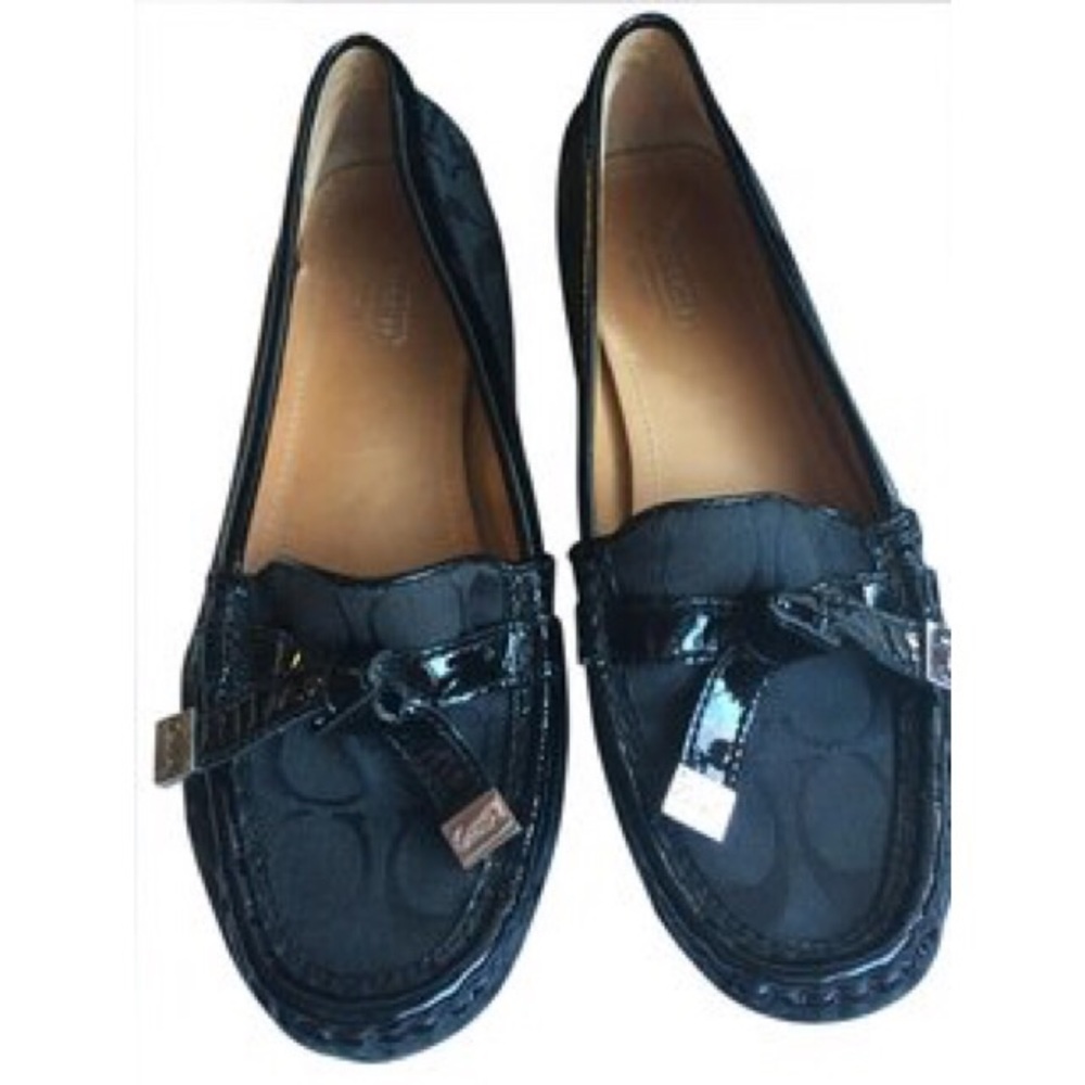 Coach Frieda black fabric signature loafer flat