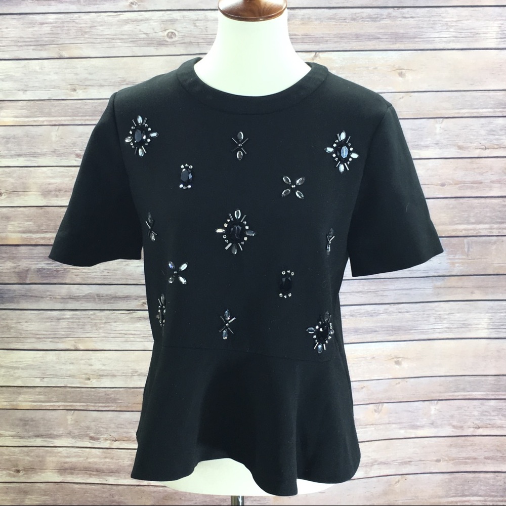 Kate Spade New York Black Jeweled Ruffle Top Size8