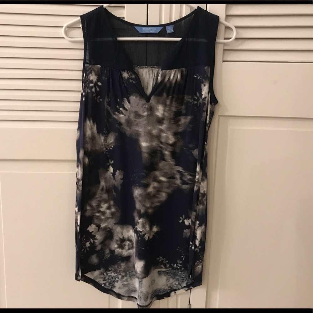 Navy and Gray Sleeveless Blouse