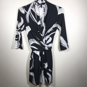 BCBG Black and White Faux Wrap Dress
