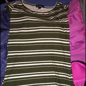 Green and white striped fitted dress