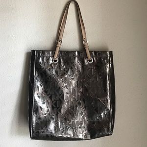 Michael Kors metallic silver monogram tote bag