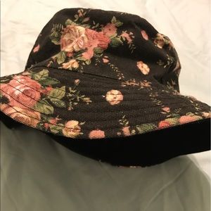 Floral black w/ pink roses BUCKET HAT