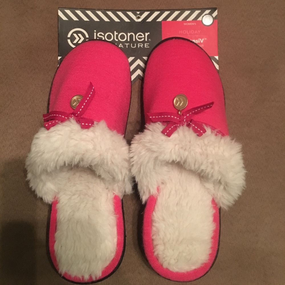 Pink Isotoner Holiday Slippers Memory Foam Plus