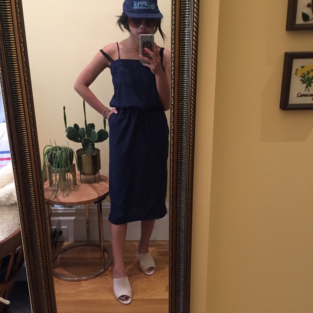 blue draw string dress