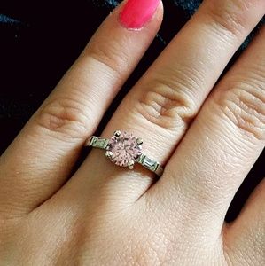 NWOT Sterling silver plated/pink round stone