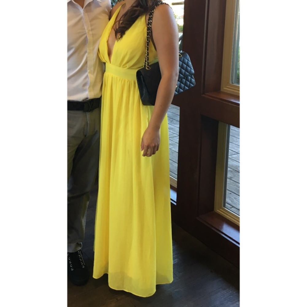 SHEIN Yellow Chiffon Plunging V Neck Maxi, Size M