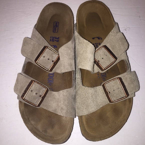 Birkenstock Shoes - Birkenstock Taupe Suede Arizona Sandals 6/37