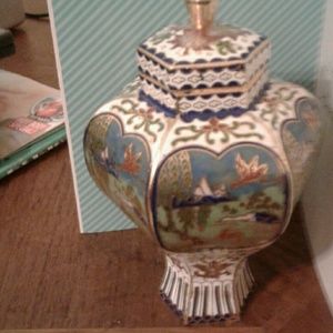 Chinese cloisonne vase with top.